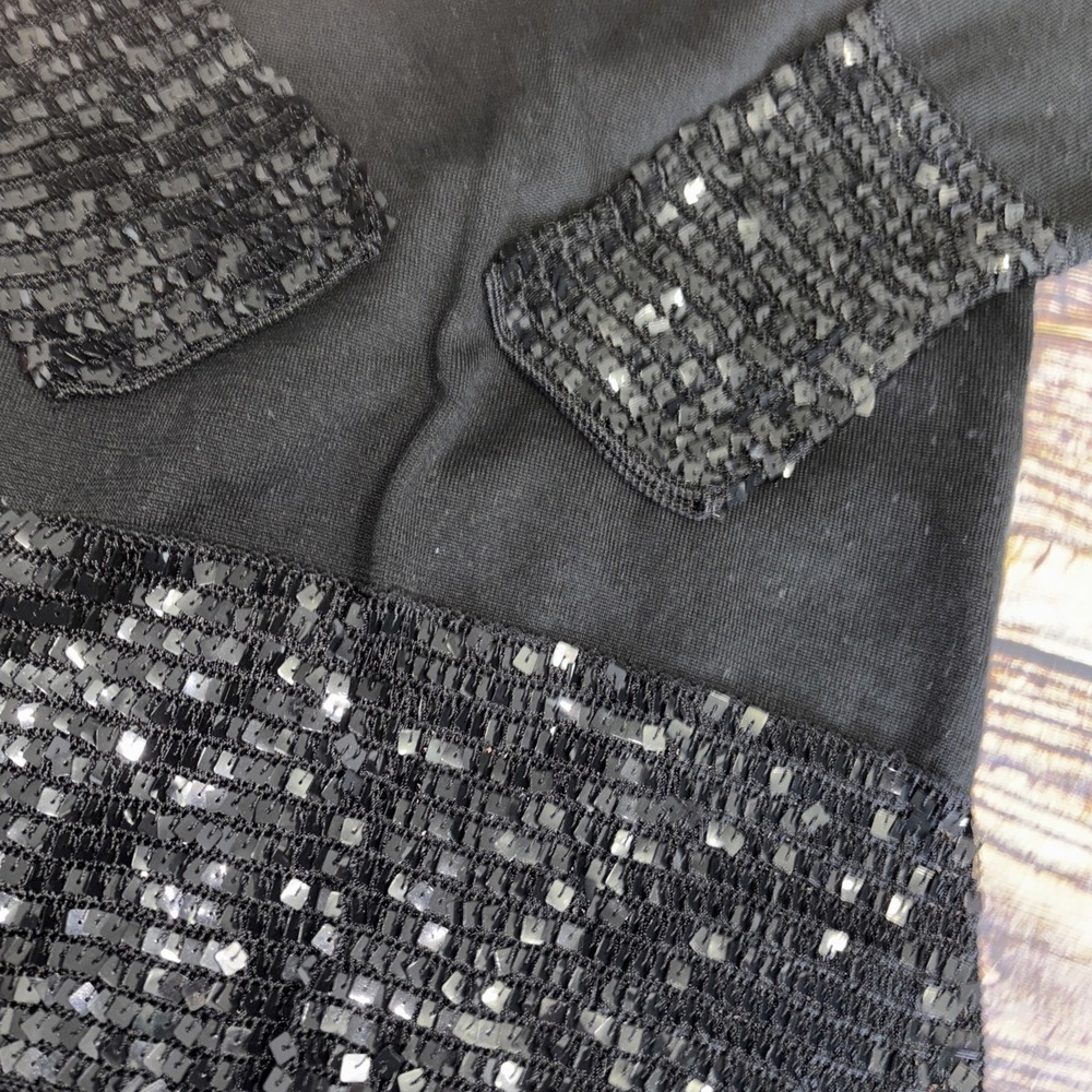 Persona by Marina Rinaldi Vintage 90s Sweater Size M  Sequin Hem Black Italy - Picture 3 of 7